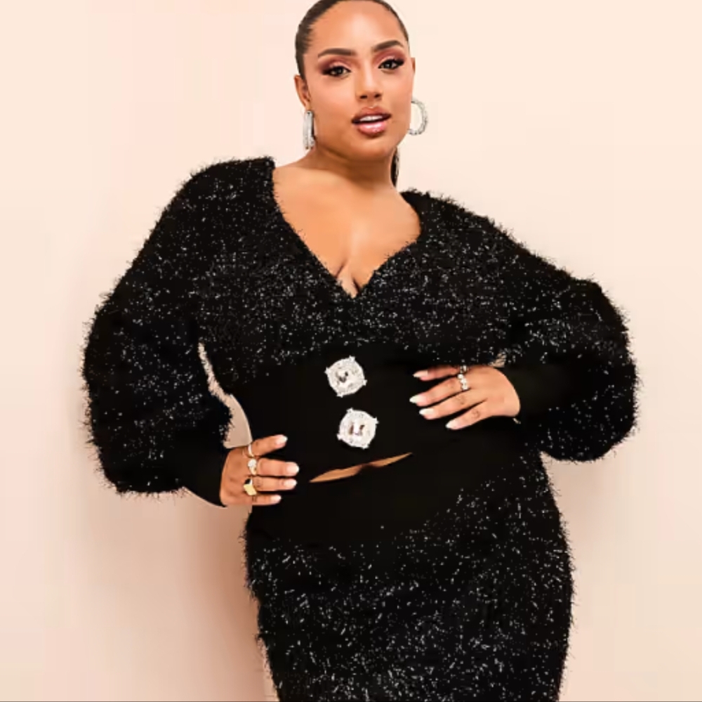 ASOS Luxe Curve Black V Neck Cardigan with Rhinestone embellishments
